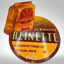 Reinette Biscottes 1950s Vintage French Advertising Store Display Sign withHours