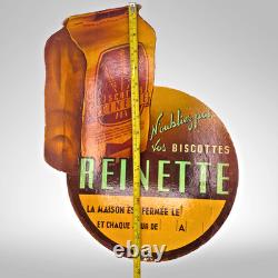 Reinette Biscottes 1950s Vintage French Advertising Store Display Sign withHours