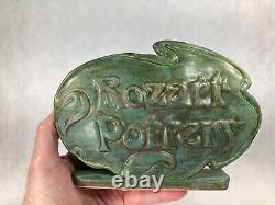 Rozart DEALER SIGN Green + Gold Art Pottery MCM Advertising Display Case Plaque
