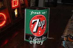 SCARCE 1950s FRESH UP WITH 7UP PAINTED TIN STRING HOLDER SIGN STORE DISPLAY COKE
