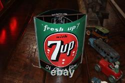 SCARCE 1950s FRESH UP WITH 7UP PAINTED TIN STRING HOLDER SIGN STORE DISPLAY COKE