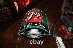SCARCE 1950s FRESH UP WITH 7UP PAINTED TIN STRING HOLDER SIGN STORE DISPLAY COKE