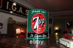 SCARCE 1950s FRESH UP WITH 7UP PAINTED TIN STRING HOLDER SIGN STORE DISPLAY COKE