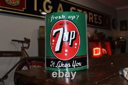SCARCE 1950s FRESH UP WITH 7UP PAINTED TIN STRING HOLDER SIGN STORE DISPLAY COKE