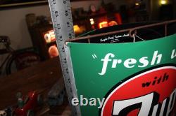 SCARCE 1950s FRESH UP WITH 7UP PAINTED TIN STRING HOLDER SIGN STORE DISPLAY COKE