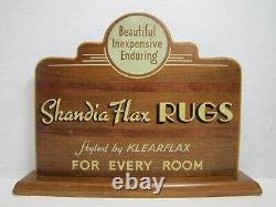 SKANDIA FLAX RUGS Original Old Art Deco Store Display Counter Top Wooden Sign Ad