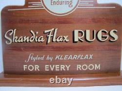 SKANDIA FLAX RUGS Original Old Art Deco Store Display Counter Top Wooden Sign Ad