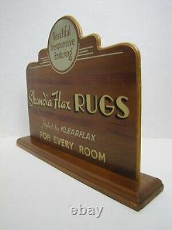 SKANDIA FLAX RUGS Original Old Art Deco Store Display Counter Top Wooden Sign Ad