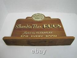 SKANDIA FLAX RUGS Original Old Art Deco Store Display Counter Top Wooden Sign Ad