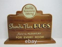 SKANDIA FLAX RUGS Original Old Art Deco Store Display Counter Top Wooden Sign Ad