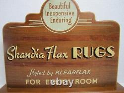 SKANDIA FLAX RUGS Original Old Art Deco Store Display Counter Top Wooden Sign Ad