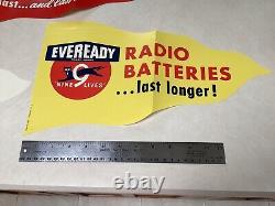 Set 3 60s Eveready Battery Batteries Advertising Store Pennant Display Signs NNM