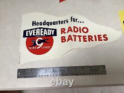 Set 3 60s Eveready Battery Batteries Advertising Store Pennant Display Signs NNM