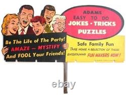 Store Display Sign Adams' Jokes Tricks Puzzles Toys 1957 Vintage Original Magic