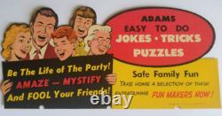 Store Display Sign Adams' Jokes Tricks Puzzles Toys 1957 Vintage Original Small