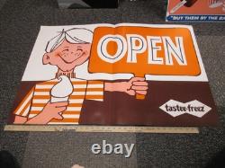 TASTEE FREEZ FREEZE ice cream 1972 store display sign OPEN 28x40 cartoon kid