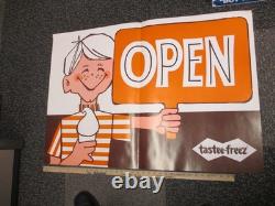 TASTEE FREEZ FREEZE ice cream 1972 store display sign OPEN 28x40 cartoon kid
