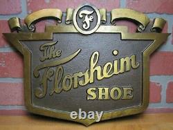 The FLORSHEIM SHOE Old Brass Department Store Display Advertising Sign Embossed