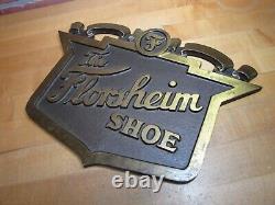 The FLORSHEIM SHOE Old Brass Department Store Display Advertising Sign Embossed