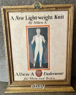 VINTAGE 1930's ALLEN-A MENS UNDERWEAR ART DECO FRAME With AD STORE DISPLAY SIGN