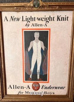 VINTAGE 1930's ALLEN-A MENS UNDERWEAR ART DECO FRAME With AD STORE DISPLAY SIGN