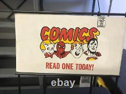 VINTAGE 1970S METAL COMIC BOOK STORE DISPLAY WithSPIDER-MAN SUPERMAN ART SIGN (AA)