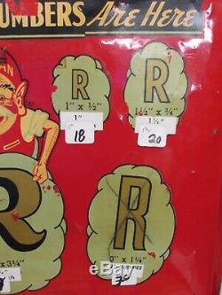 VINTAGE DURO DAN METAL STORE DISPLAY, SIGN MAKER DECALS LETTER & #'s, 5 sizes