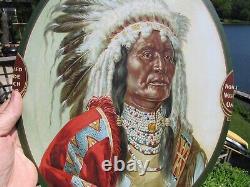 VINTAGE ORIGINAL c1900 WE SELL SKINNERS SATINS INDIAN CHIEF TIN LITHOGRAPH SIGN