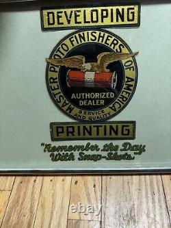 VTG Master Photo Finishers America Eagle Glass Store Display Sign Film Camera