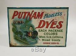 VTG Putnam Dyes Country General Store Display Metal Cabinet Sign Monroe Drug