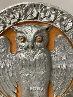 Vintage 12-1/2 wood composition Owl Drug Co. Medallion sign damage