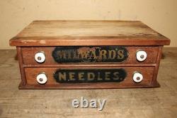 Vintage 1800's Milward's Sewing Needles General Store Display Wood Cabinet Sign