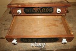 Vintage 1800's Milward's Sewing Needles General Store Display Wood Cabinet Sign