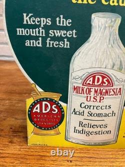 Vintage 1920s Milk of Magensia A. D. S. Advertising Store Display Sign Easelback