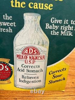Vintage 1920s Milk of Magensia A. D. S. Advertising Store Display Sign Easelback