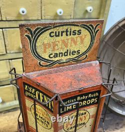 Vintage 1930s Curtiss Candies Tin Advertising Store Display Revolving Rack Sign