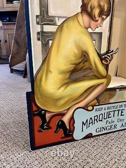 Vintage 1930s Marquette Club Ginger Ale Ice Box Advertising Store Display Sign