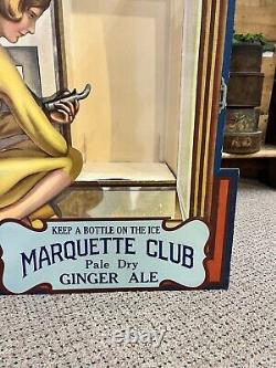 Vintage 1930s Marquette Club Ginger Ale Ice Box Advertising Store Display Sign