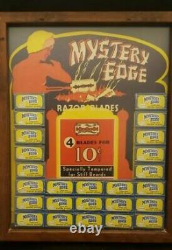 Vintage 1930s Mystery Edge Razor Blades Full Store Display NEW RARE FRAMED 61