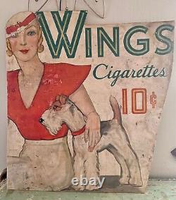Vintage 1930s Wings Cigarettes Cardboard Store Display Advertising Lady with Dog