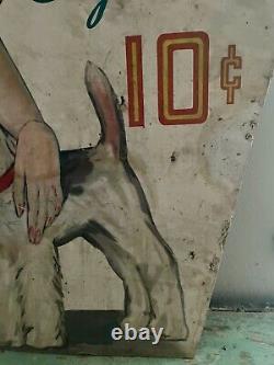 Vintage 1930s Wings Cigarettes Cardboard Store Display Advertising Lady with Dog