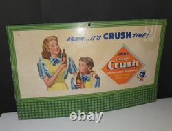 Vintage 1948 Orange Crush Cardboard Advertising Sign Crushy Store Display RARE