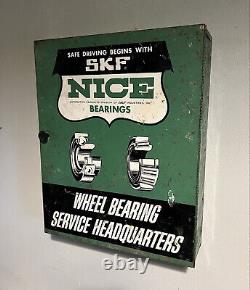 Vintage 1950s SKF Nice Wheel Bearings Metal Cabinet Service Sign Auto Gas Oil