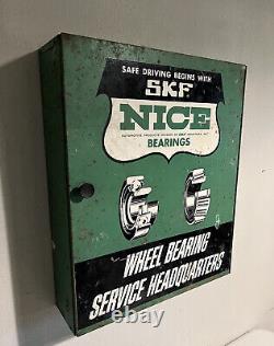 Vintage 1950s SKF Nice Wheel Bearings Metal Cabinet Service Sign Auto Gas Oil