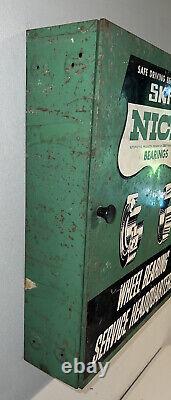 Vintage 1950s SKF Nice Wheel Bearings Metal Cabinet Service Sign Auto Gas Oil