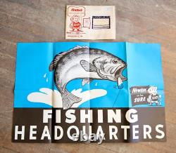 Vintage 1960 Newton Fishing Headquarters Store display Window sign lures Hunting