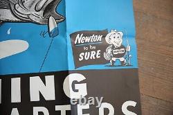 Vintage 1960 Newton Fishing Headquarters Store display Window sign lures Hunting