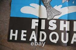 Vintage 1960 Newton Fishing Headquarters Store display Window sign lures Hunting