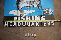 Vintage 1960 Newton Fishing Headquarters Store display Window sign lures Hunting