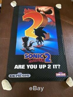 Vintage 1992 Sega Genesis Sonic Hedgehog 2 GIANT 40x26 Store Display Sign Poster